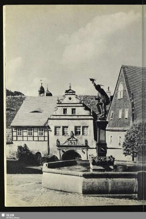 18 Lauenstein. Der Falknerbrunnen und das Torgebäude des Schlosses