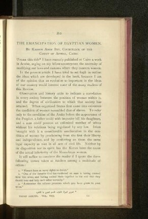 The Emancipation of Egyptian Women.