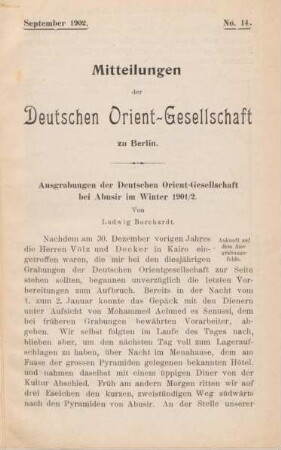 1. Ausgrabungen der Deutschen Orient-Gesellschaft bei Abusir im Winter 1901/2