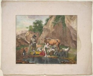 Landschaft mit Vieh, Hirte und Wäscherin