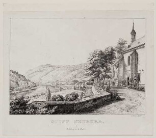 Stift Neuburg, Blick von der Stiftsterrasse auf die Kapelle und das Neckartal