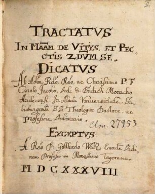 Tractatus in materiam de vitiis et peccatis secundum se - BSB Clm 27953
