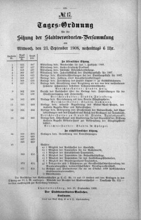 Tages-Ordnung. No. 17 (357-380), 23. September 1908