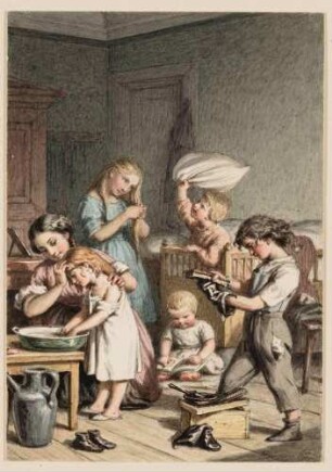 Die älteste Schwester vertritt die Mutter bei der Morgentoilette