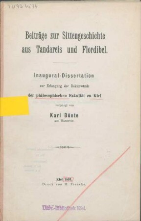 Beiträge zur Sittengeschichte aus Tandareis und Flordibel