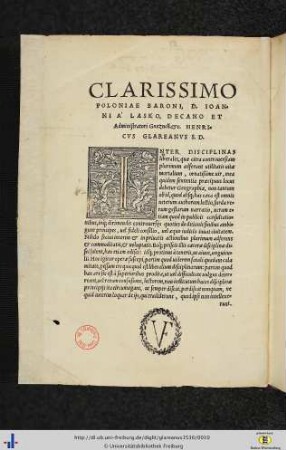 Clarissimo Poloniae baroni, D. Ioanni A´ Lasko…