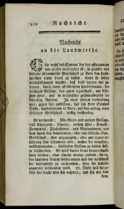 Nachricht an die Landwirthe