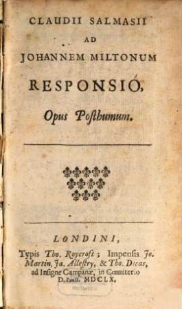Ad Jo. Miltonum responsio