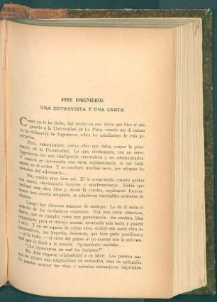 José Ingenieros : Una entrevista y una carta