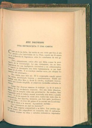 José Ingenieros : Una entrevista y una carta