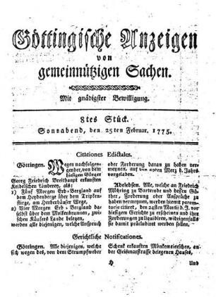 8tes Stück. Sonnabend, den 25ten Februar 1775.