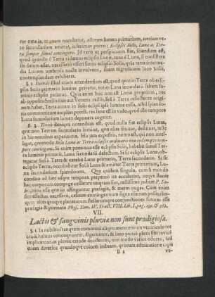 VII. Lactis & sangvinis pluviae non sunt prodigiosae.