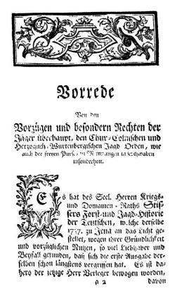 Vorrede von den Vorzügen und besonderen Rechten der Jäger überhaupt, [...]