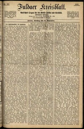 Erste Ausgabe vom Dienstag, den 25. September 1883.
