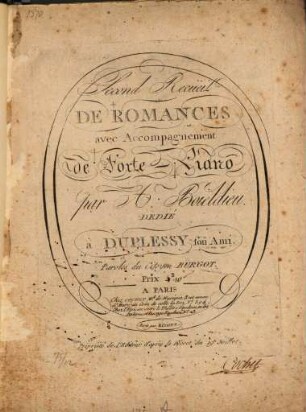 2.d recueil de romances avec accompagnement de fortepiano