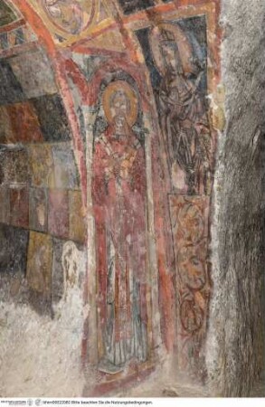 Freskenzyklus mit Christus und Heiligen, Christus als Pantokrator umgeben von vier Evangelistenmedaillons; der heilige Nikolaus