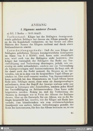 I. Signum: anderer Zweck