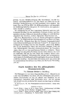 Hegels Ansichten über den philosophischen Elementarunterricht