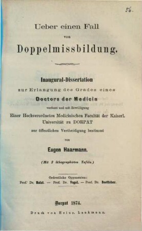 Über einen Fall von Doppelmissbildung : Inaug. Diss.