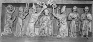 Erfurt, Severikirche, Severisarkophag (inneres Südseitenschiff), Inthronisation des Severus; Meister des Severisarkophags