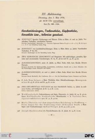 III. Auktionstag: Dienstag, den 5. Mai 1936, ab 10.30 Uhr vormittags (Nr. 989-1104)
