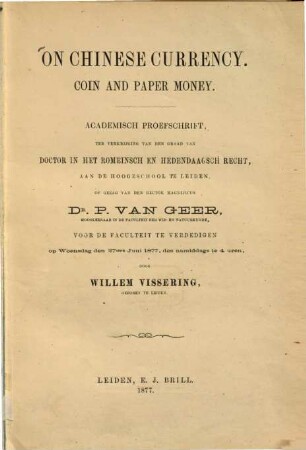 On Chinese currency : coin and paper money