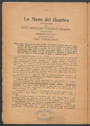 La mano del hombre : Monólogo.