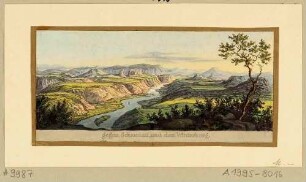 Aussicht vom Lilienstein ins Elbtal, Blick nach Osten in Richtung Bad Schandau und Winterberg, aus: Sächsische Schweiz oder Sieben Blaetter mit XIX Ansichten von Ludwig Richter