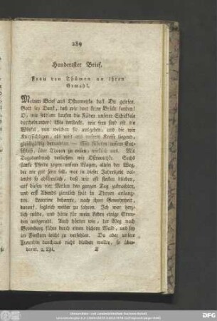 Hundertster Brief. Frau von Thümen an ihren Gemahl.