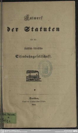 Entwurf der Statuten für die sächsisch-schlesische Eisenbahngesellschaft