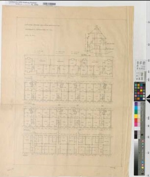 Münster (Münster) Wohnhäuser Kinderhauser Straße 33-39 Bauabschnitt1 Grundrisse, Schnitt 1932 1 : 100 80 x 59 Zeichnung Münstersche Beamtenwohnstättengesellschaft Wohnungsgesellschaft Münsterland