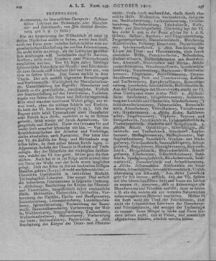 Stemler, J. G.: Systematisches Lehrbuch der Technologie, oder Manufaktur- und Fabrikkunde. Altenburg: Literar. Comptoir 1815