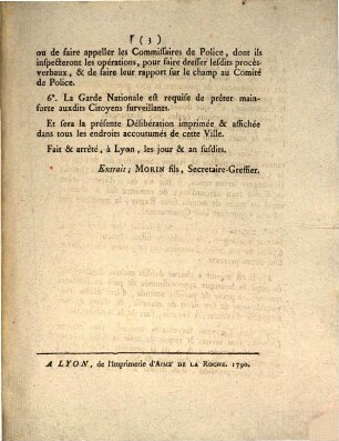 Délibération du Conseil Général de la commune de la ville de Lyon : du 27 Mai 1790