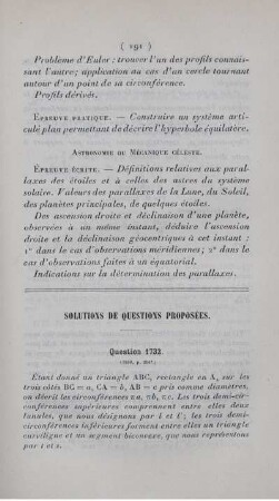Solutions de questions proposées.