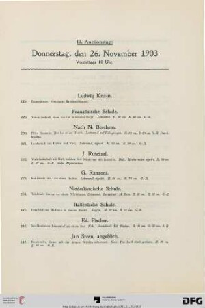 III. Auctionstag: Donnerstag, den 26. November 1903, vormittags 10 Uhr (Nr. 228-410)