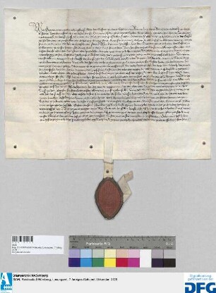 Georius, Abt des Klosters St. Egidien in Nürnberg, stellt ein Vidimus aus über einen Vergleichsbrief des Klosters Pillenreut mit der Stadt Nürnberg vom 5. August 1392.
