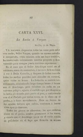 Carta XXVI. La Lucia á Vargas.