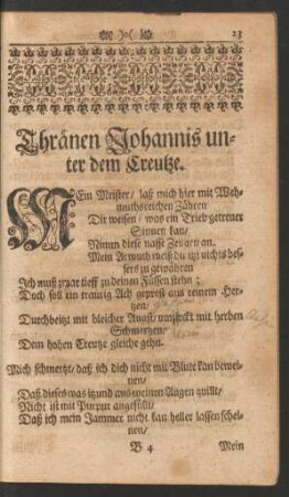 Thränen Johannis unter dem Creutze.