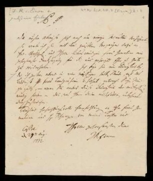 Brief von Johann Konrad Einem an Rudolf Erich Raspe
