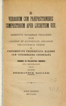 De verborum cum praepositionibus compositorum apud Lucretium usu : (Hall.-Diss.)