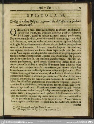 Epistola VI. Scribit de rebus Belgicis, inprimis de discessione a foedere Gandavensi