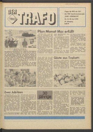 TRO-Betriebszeitung 'Der Trafo'; Nr. 13/1979 (25. Juni 1979)