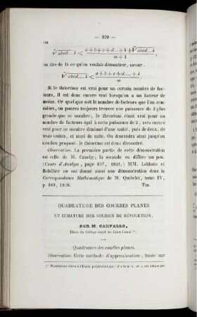Quadrature des courbes planes et cubature des solides de révolution.