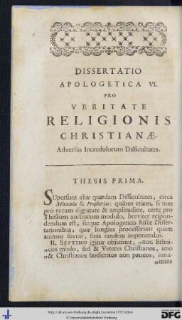 Dissertatio Apologetica VI. Pro Veritate Religionis Christianae.