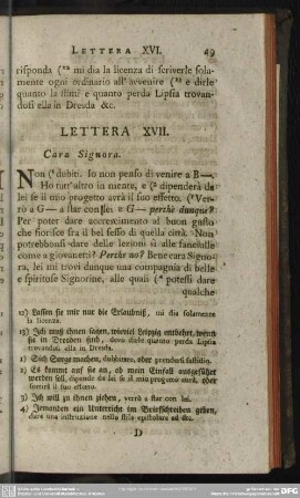 Lettera XVII. Cara Signora