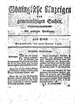 4tes Stück. Sonnabend, den 24ten Januar 1778.