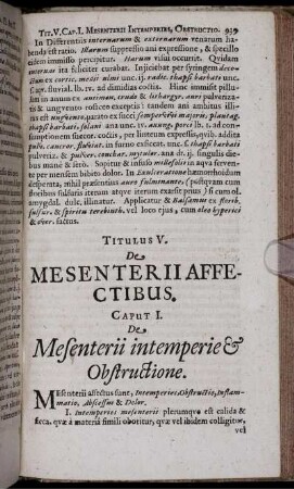 Titulus V. De Mesenterii Affectibus