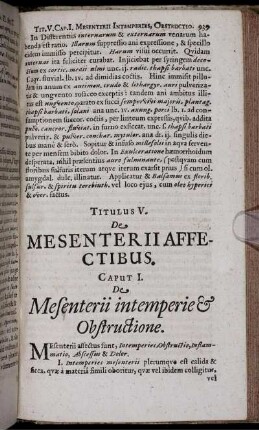 Titulus V. De Mesenterii Affectibus