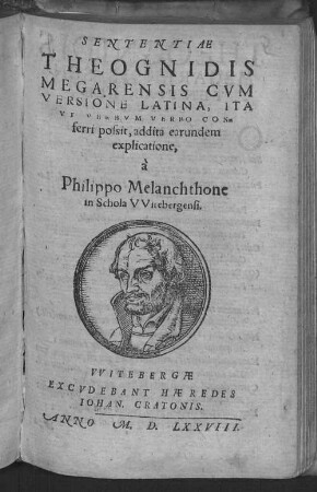 Sententiae Theognidis Megarensis : cum versione Latina, ita ut verbum verbo conferri possit