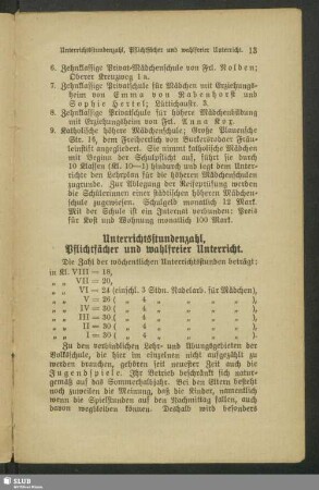 Unterrichtsstundenzahl, Pflichtfächer und wahlfreier Unterricht